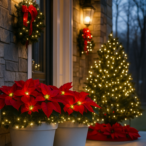 🌺Artificial Christmas Poinsettia Flower Solar Light🎄