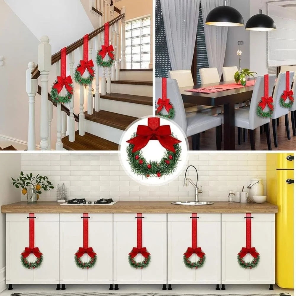 🎄Mini Christmas Wreaths with Ribbon Bows for Holiday Home Decor🎀