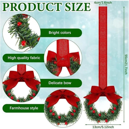 🎄Mini Christmas Wreaths with Ribbon Bows for Holiday Home Decor🎀