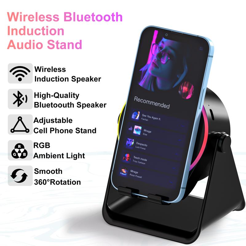 GFOUK® 4-in-1 Wireless Audio Dock – Induction + Bluetooth Speaker Stand with RGB Lighting