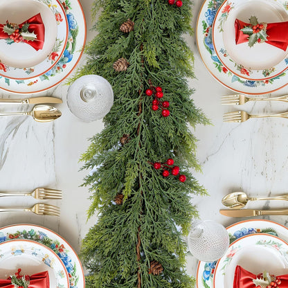 ☃️❄️ Artificial Cedar Garland 🇺🇸 Green Pine Garland for Table, Mantel, Wall – Perfect for Indoor & Outdoor Christmas Decorations