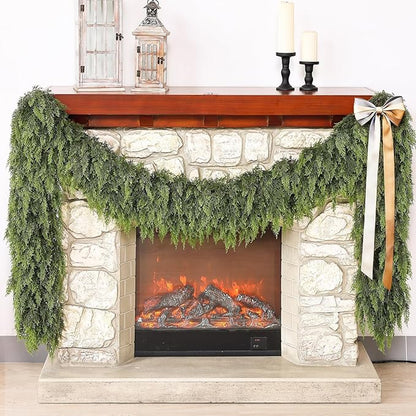 ☃️❄️ Artificial Cedar Garland 🇺🇸 Green Pine Garland for Table, Mantel, Wall – Perfect for Indoor & Outdoor Christmas Decorations
