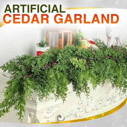 ☃️❄️ Artificial Cedar Garland 🇺🇸 Green Pine Garland for Table, Mantel, Wall – Perfect for Indoor & Outdoor Christmas Decorations