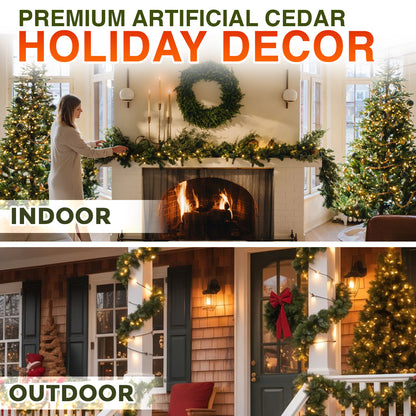 ☃️❄️ Artificial Cedar Garland 🇺🇸 Green Pine Garland for Table, Mantel, Wall – Perfect for Indoor & Outdoor Christmas Decorations