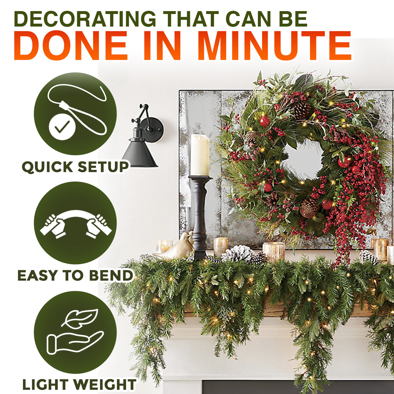 ☃️❄️ Artificial Cedar Garland 🇺🇸 Green Pine Garland for Table, Mantel, Wall – Perfect for Indoor & Outdoor Christmas Decorations