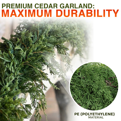 ☃️❄️ Artificial Cedar Garland 🇺🇸 Green Pine Garland for Table, Mantel, Wall – Perfect for Indoor & Outdoor Christmas Decorations