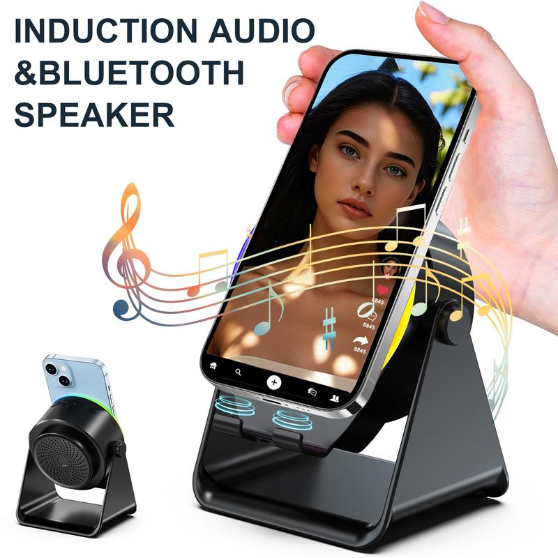 GFOUK® 4-in-1 Wireless Audio Dock – Induction + Bluetooth Speaker Stand with RGB Lighting